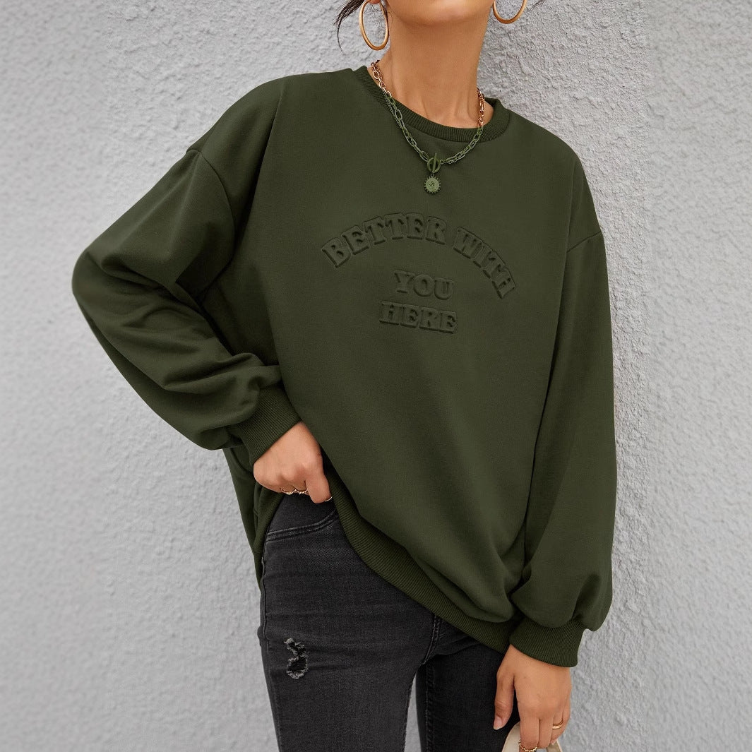 Dame casual sweatshirt med preget trykk Skjora