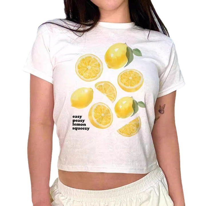 Dame Crop-T-skjorte med kreativ cocktail-design Skjora