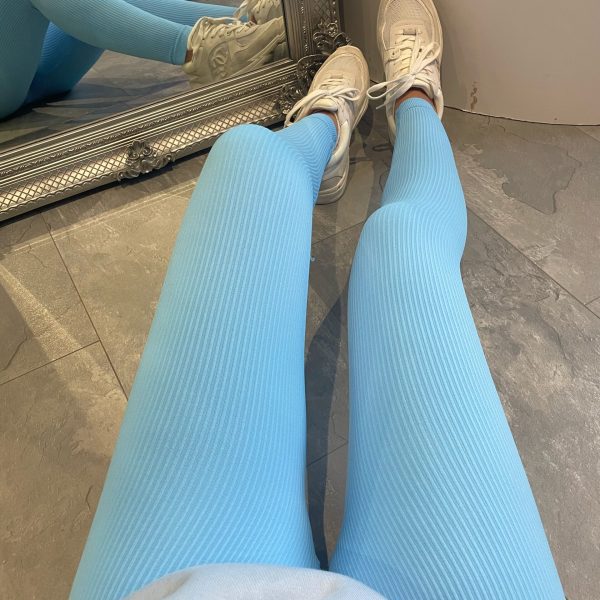 Damer Høy Kvalitet Ribbet Design Tights med Høy Talje Skjora