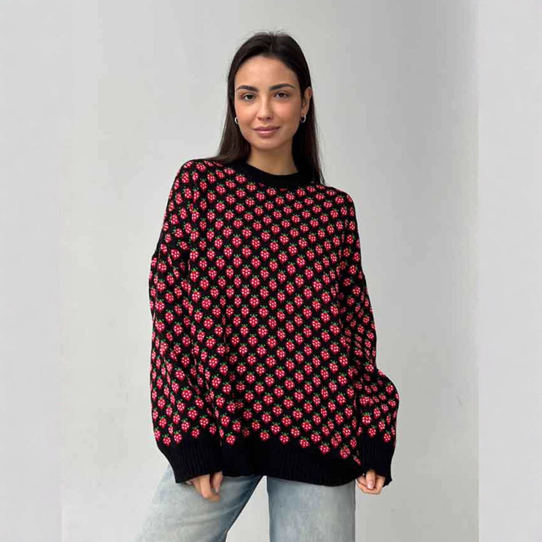 Oversized genser for kvinner med blomstermotiv Skjora