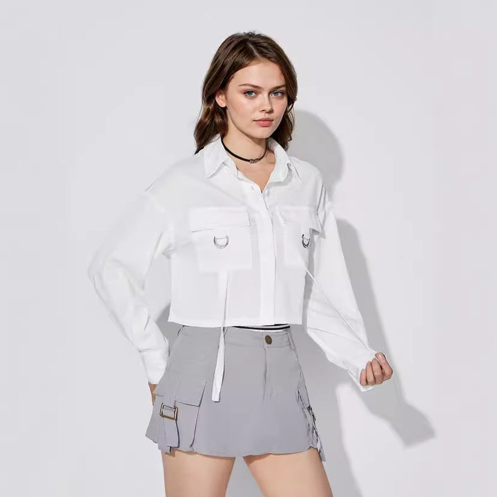 Dame cropped skjorte med praktiske lommer og moderne detaljer Skjora