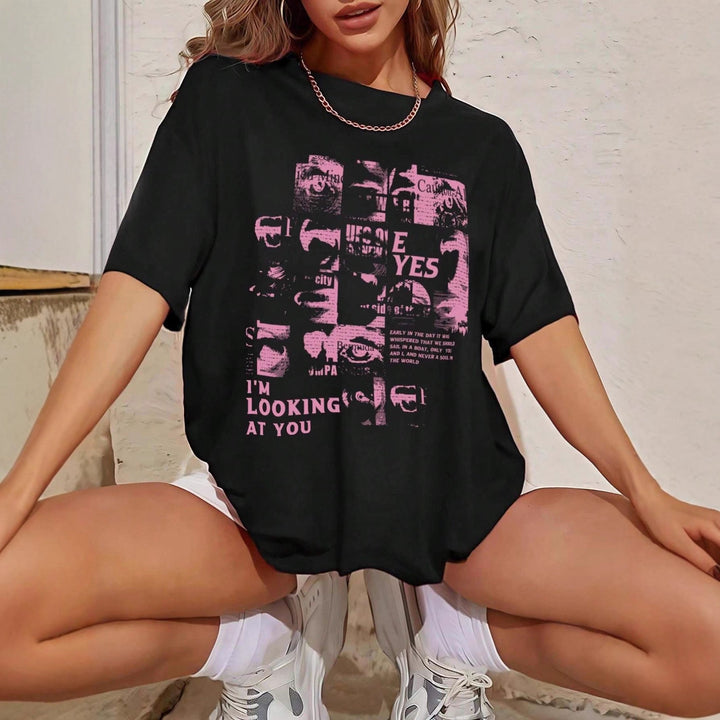 Dame Oversized T-skjorte med kreativt trykk og avslappet snitt Skjora