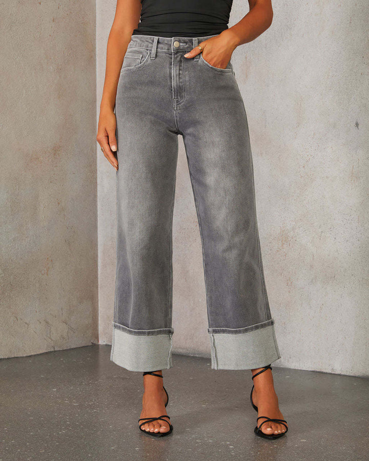 Dames brede jeans med oppbrettkant Skjora