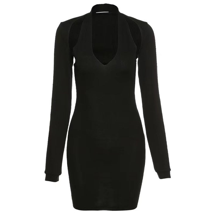 Dame Bodycon kjole med dyp utringning og lange ermer Skjora