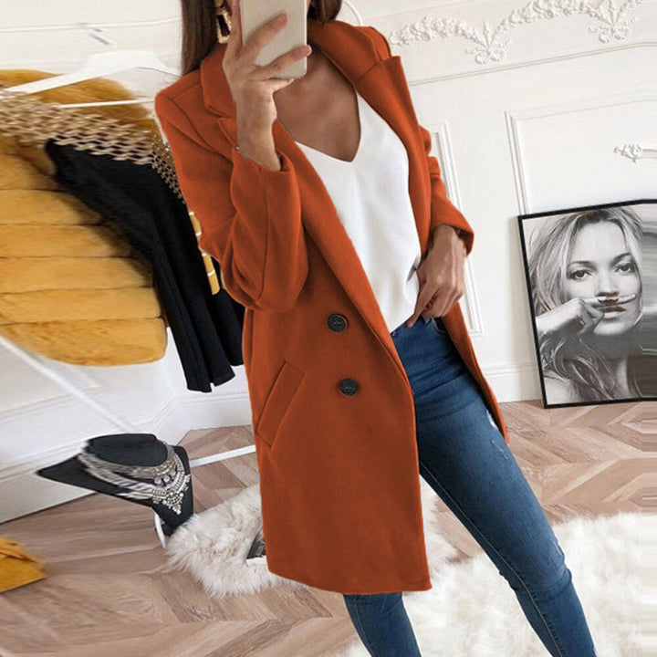 Kjole elegant og varm lang blazer med dobbel knapplukking Skjora