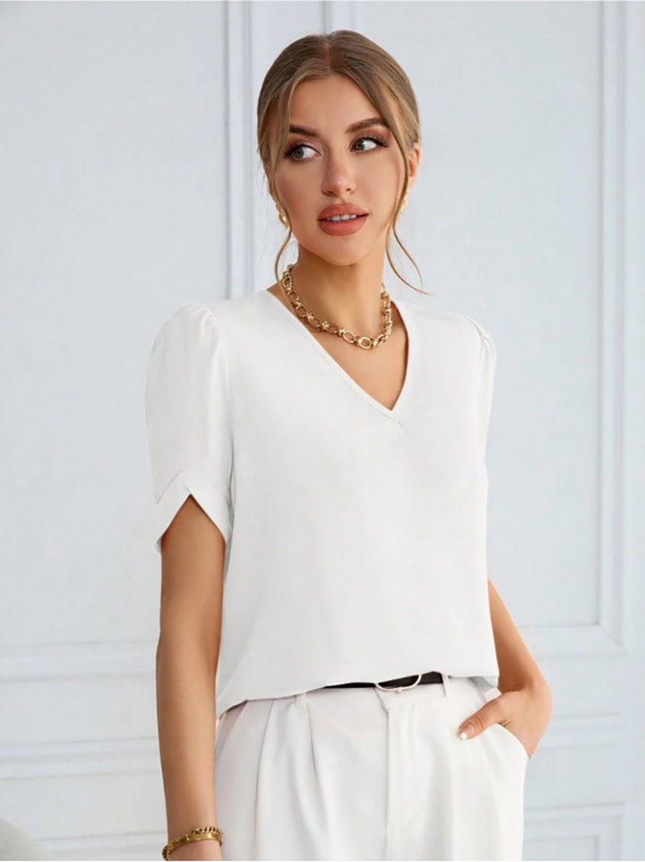 Damer V-halsbluse med puffermede