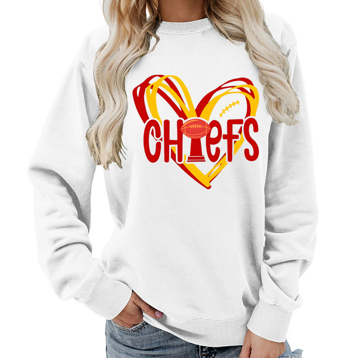 Damesweatshirt med hjerte-design og kreative sportsgrafikker Skjora