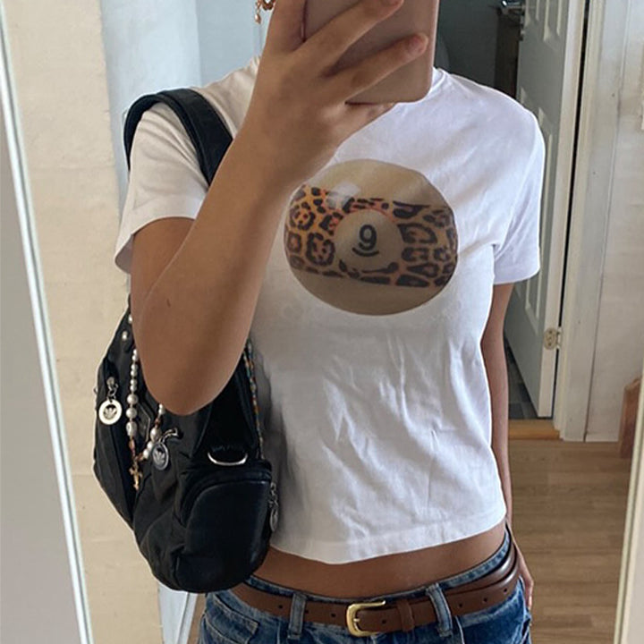 Dame avslappet cropped T-skjorte med fruktmotiv Skjora