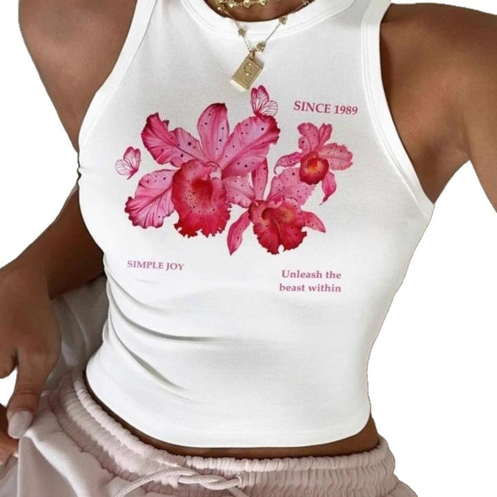 Dame ermeløs tanktop med glad kirsebærmotiv Skjora