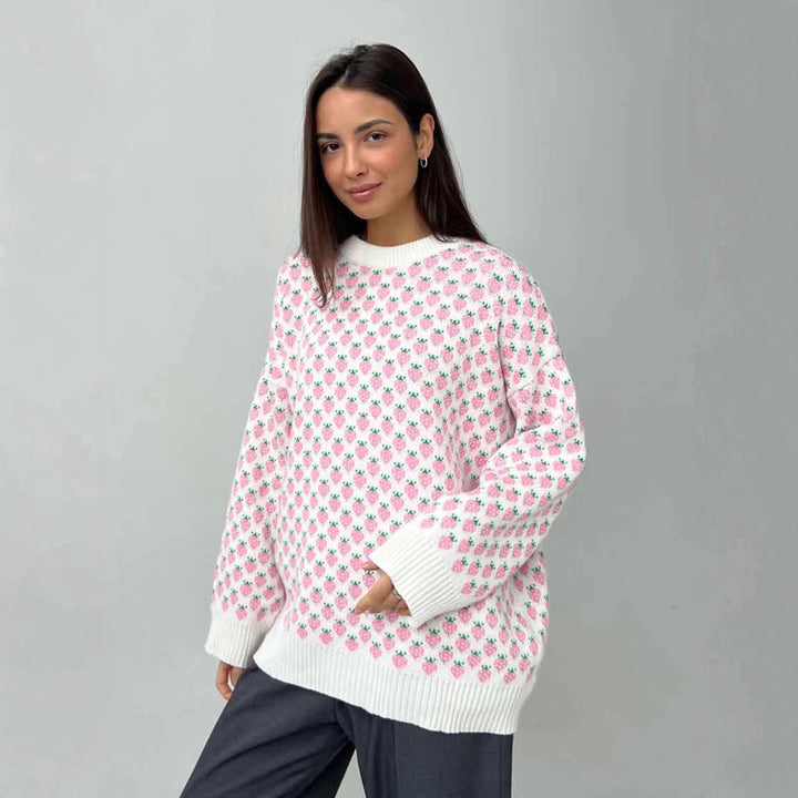 Oversized genser for kvinner med blomstermotiv Skjora