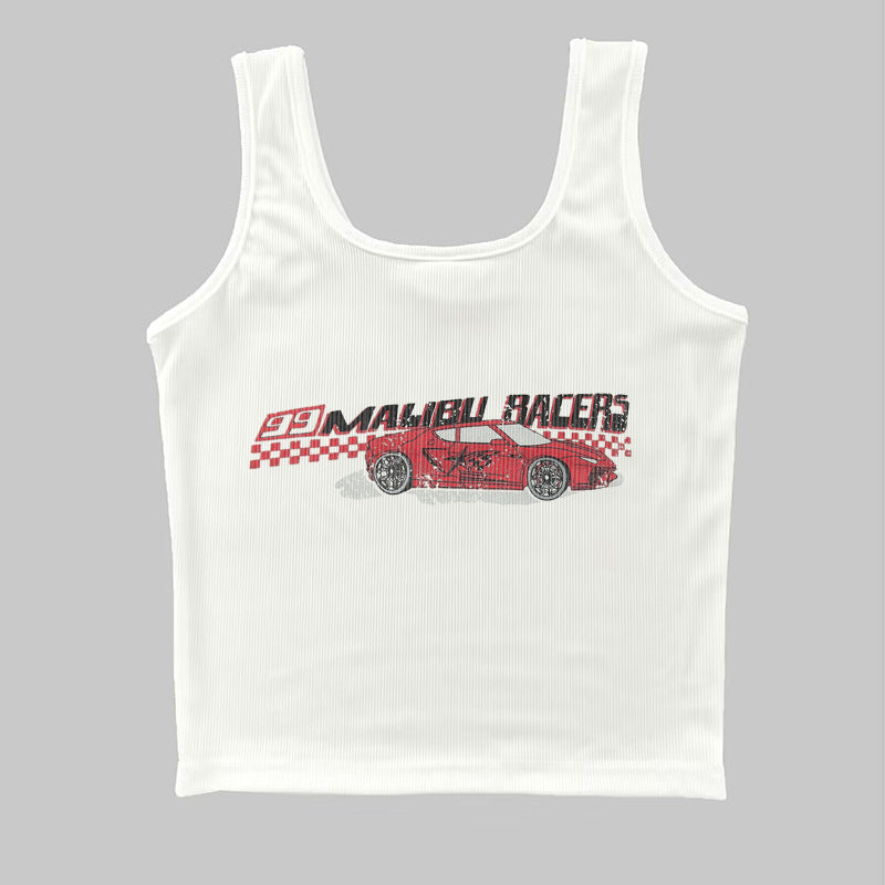 Dame cropped T-skjorte med retro racingbil-motiv Skjora