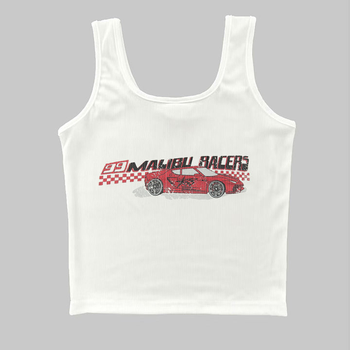 Dame cropped T-skjorte med retro racingbil-motiv Skjora