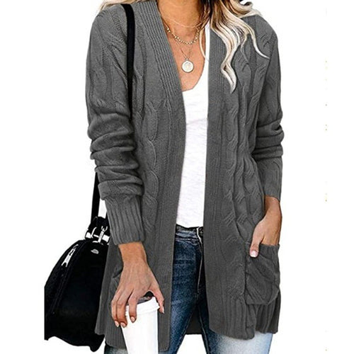 Dame cardigan i elegant flettemønster med åpne lommer Skjora