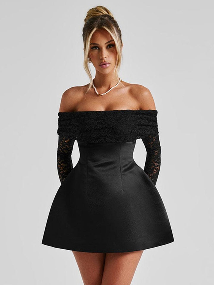 Damer Elegant Off-Shoulder Minikjole med Spissærmer og innsvinget snitt Skjora