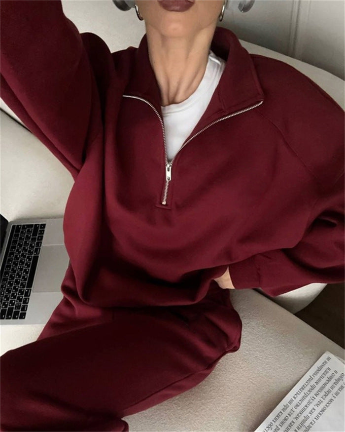 Dame sporty fleece jogging outfit med glidelås Skjora