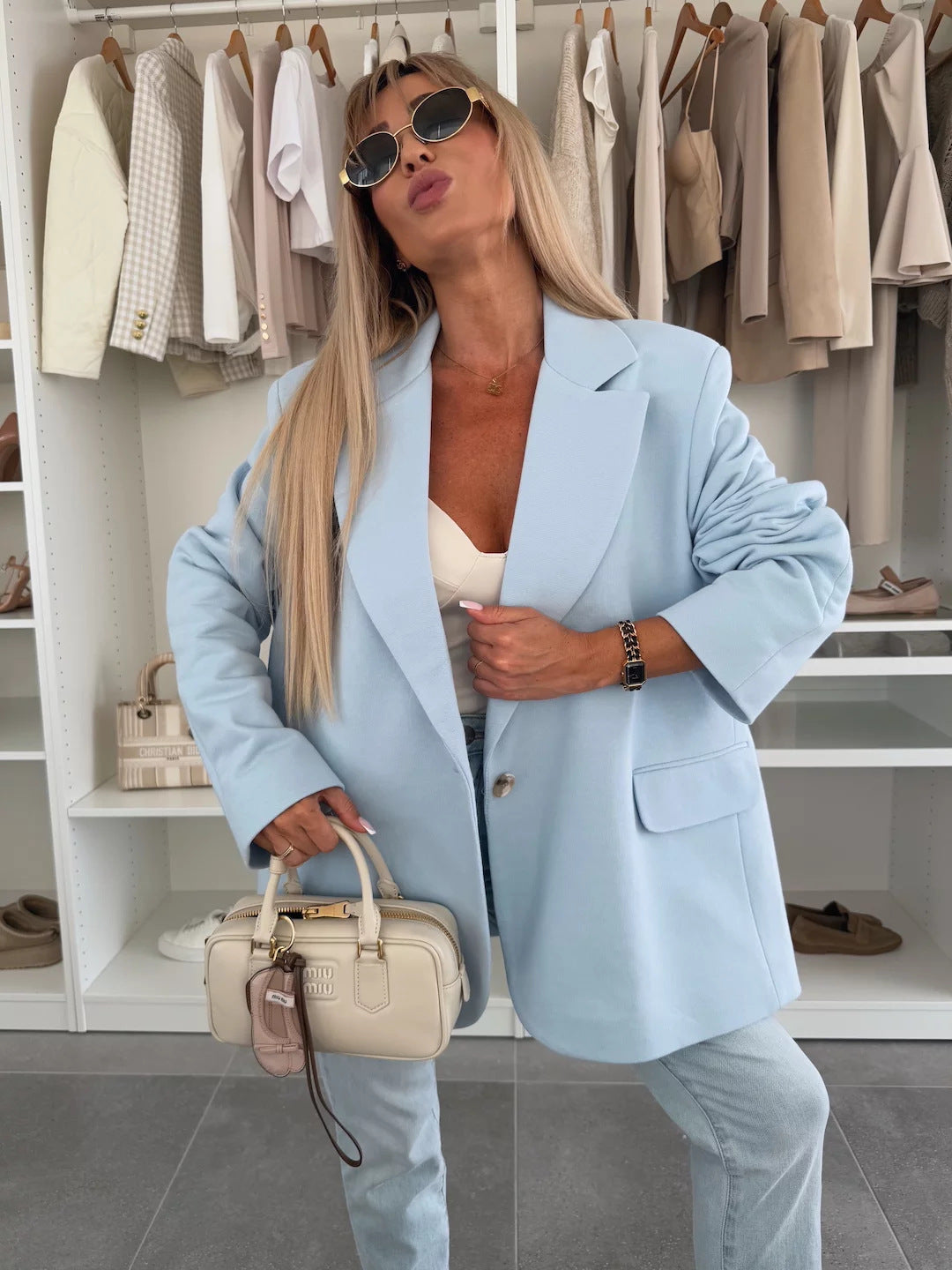 Kvinners oversized blazer med strukturerte ermer Skjora