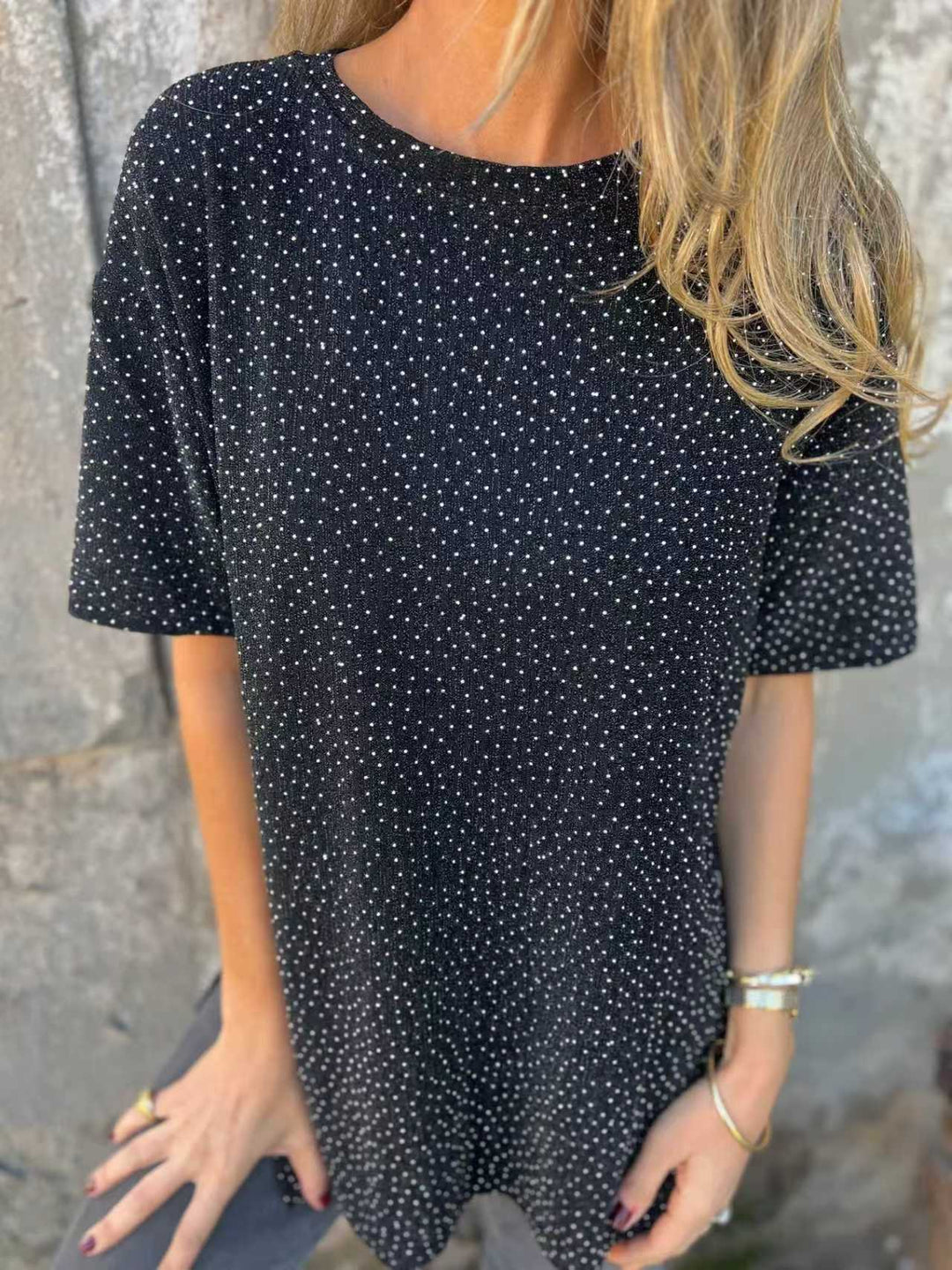 Damer Oversized T-skjorte med glitrende steiner og avslappet snitt Skjora