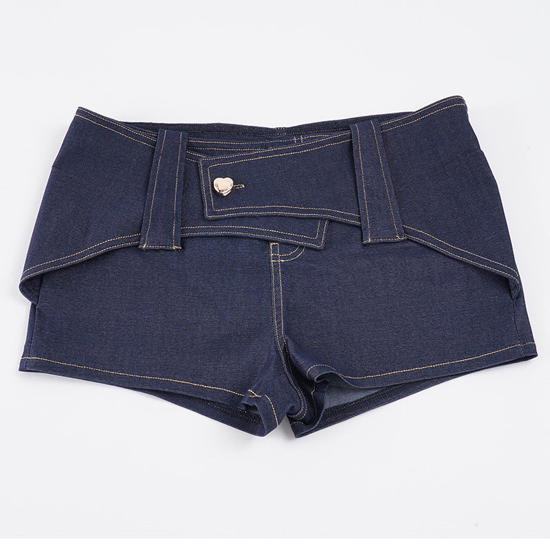 Dame denim shorts med høy midje og stilige detaljer Skjora