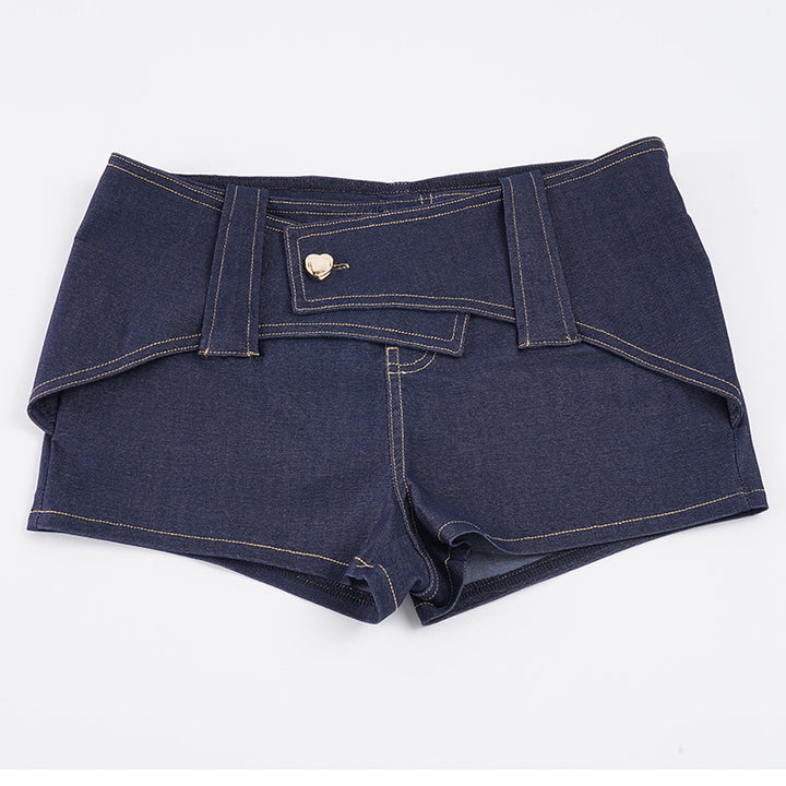 Dame denim shorts med høy midje og stilige detaljer Skjora
