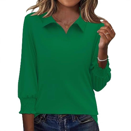 Damer Elegant Polo Shirt med Ruffle Detaljer Skjora