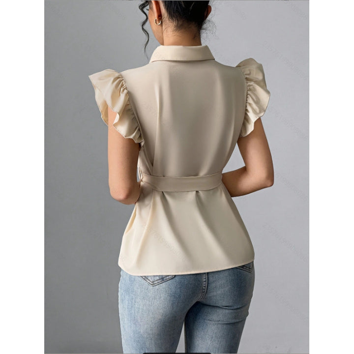 Women's blouse with ruffles and a fitted belt Skjora