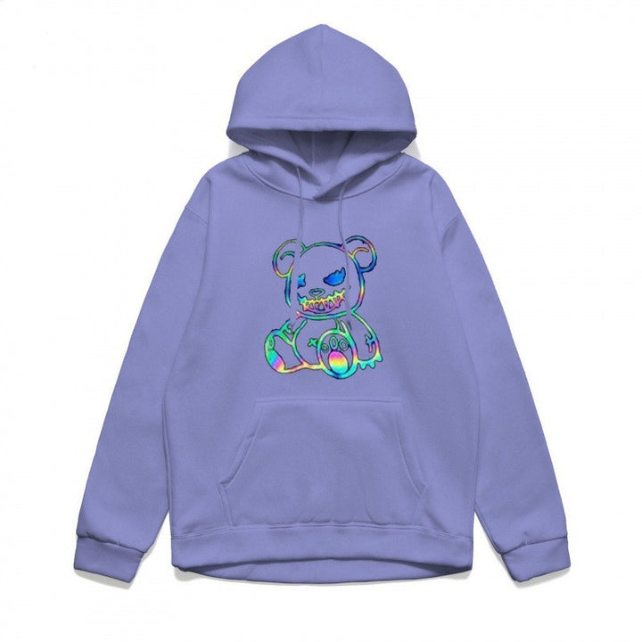 Damer hoodie sweatshirt med kult bjørnemotiv og behagelig passform Skjora