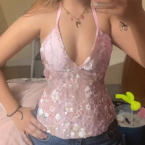 Dame spitze bandeau topp med blomsterapplikasjoner og justerbare stropper Skjora