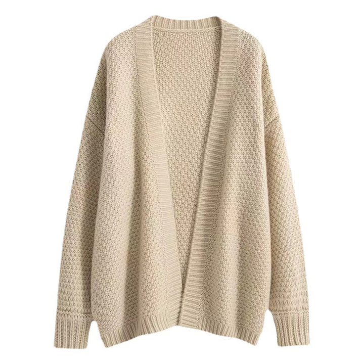 Kvinnens avslappede strikk cardigan med oversized snitt og spesielle teksturer Skjora