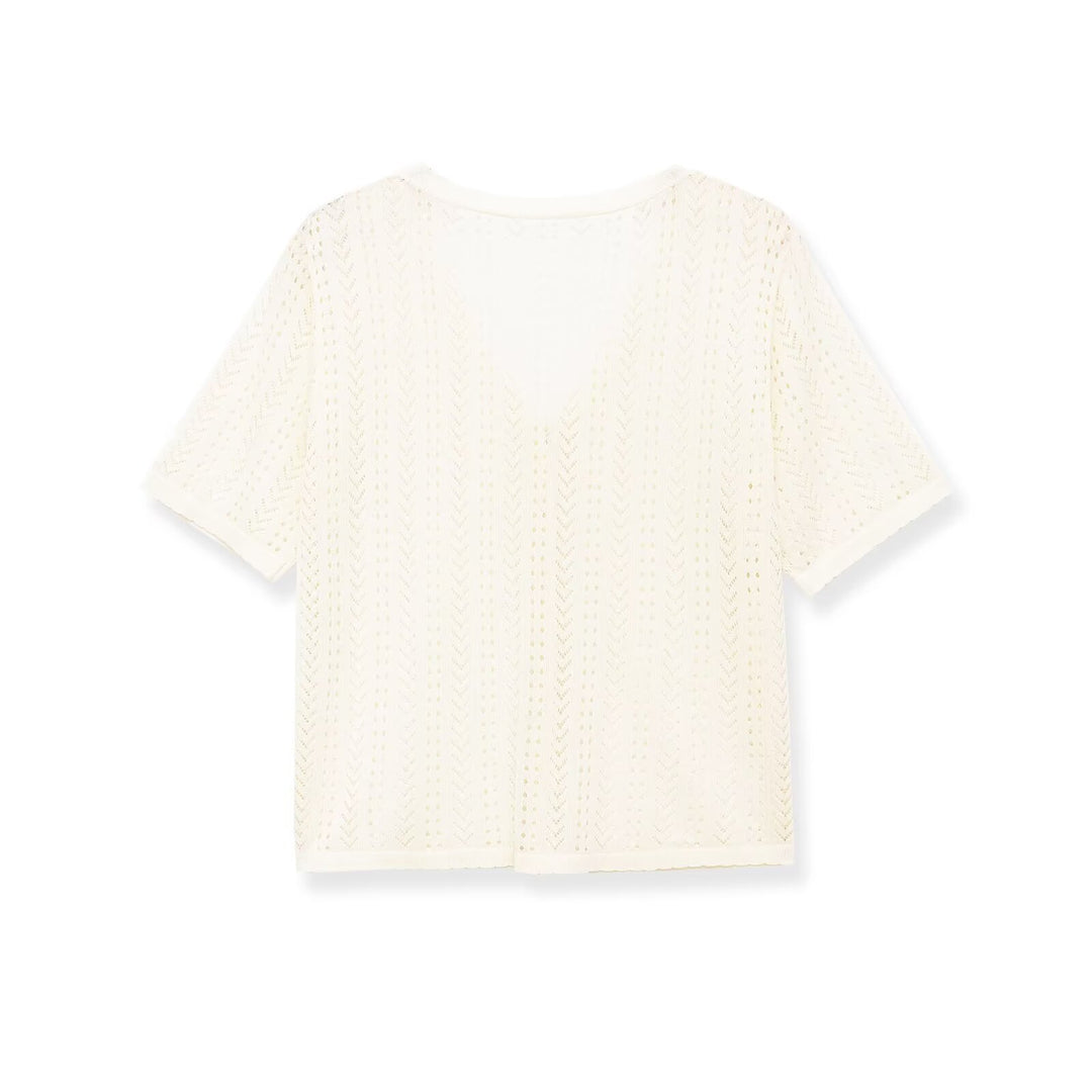 Dame strikket crop-top med V-hals og knapplukking Skjora