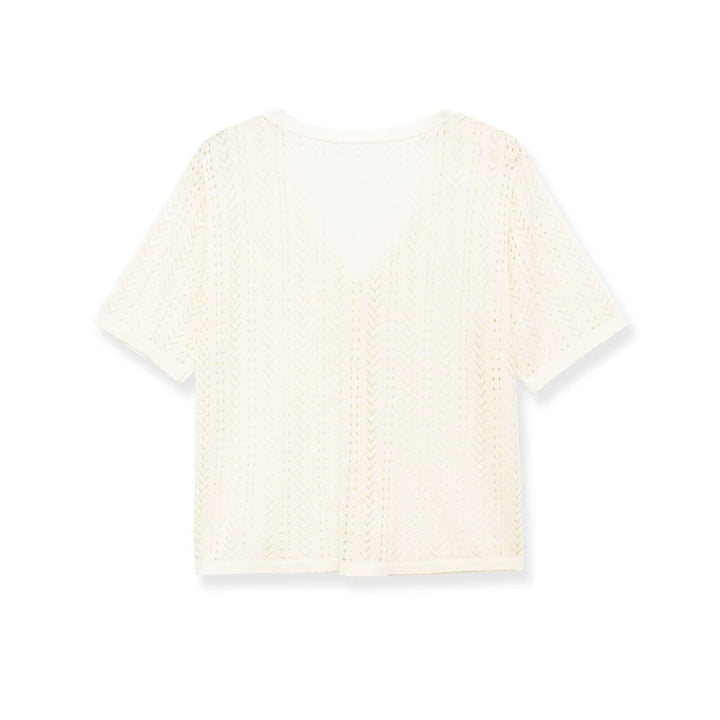 Dame strikket crop-top med V-hals og knapplukking Skjora