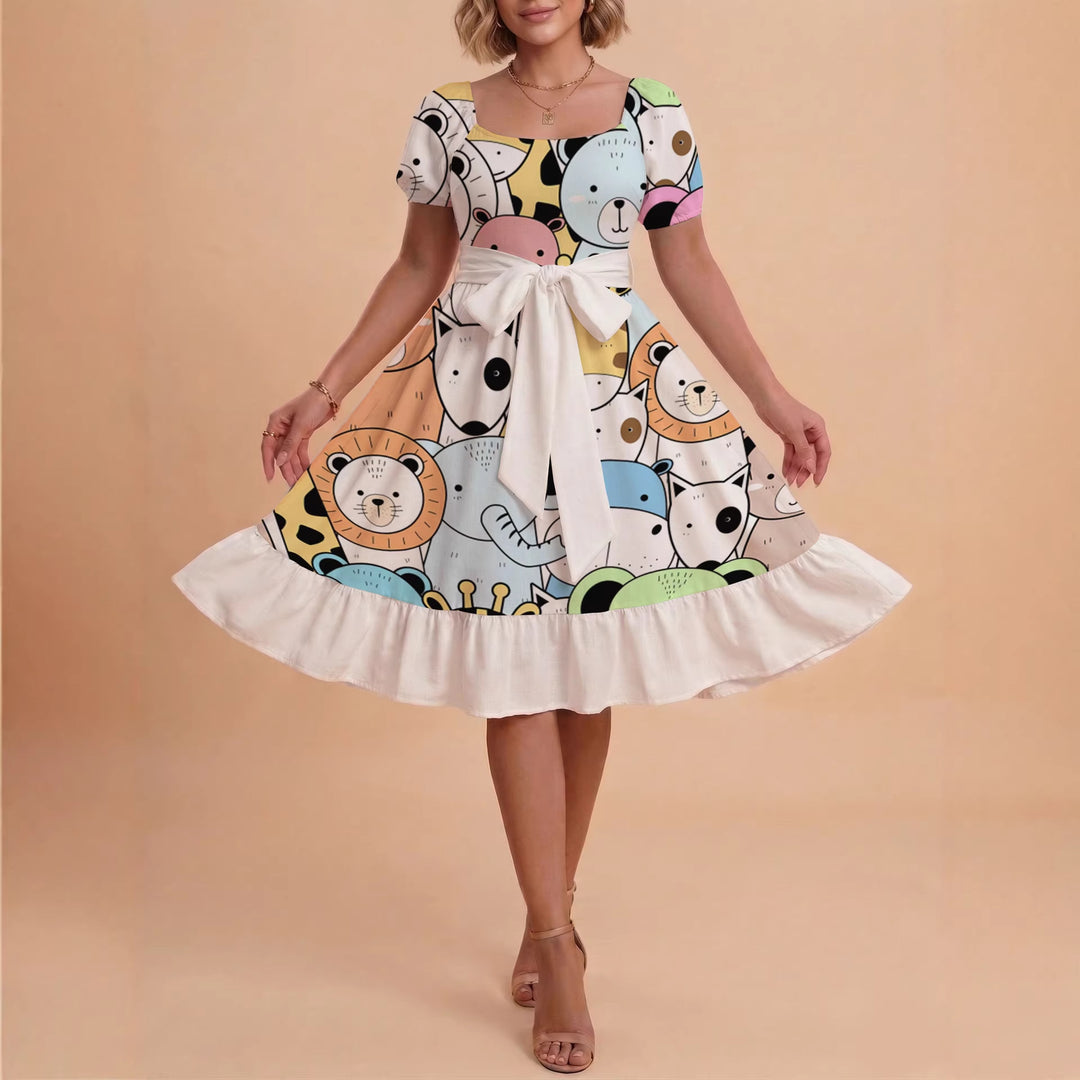 Damen schickes Glitzerkleid mit tailliertem Schnitt und Rüschensaum Skjora