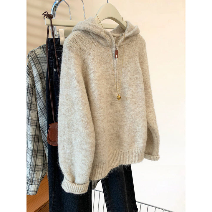 Kvinners Komfortabel Hoodie med Halv Glidelås og Kengurulomme Skjora