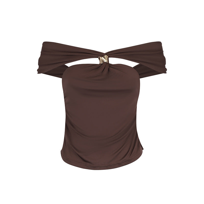 Dame trendy Off-Shoulder Bluse med accentuert knute og elegant detalj Skjora