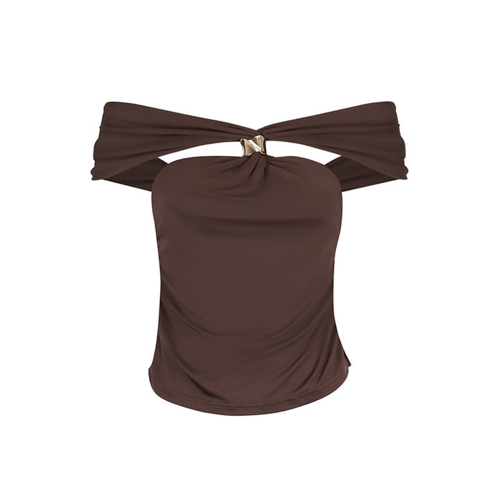 Dame trendy Off-Shoulder Bluse med accentuert knute og elegant detalj Skjora