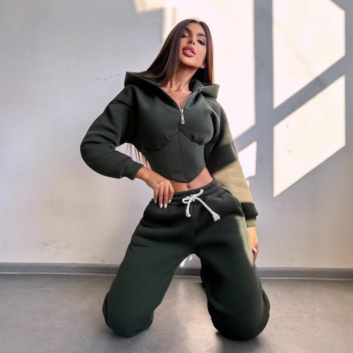 Kvinnegens cropped sweatshirt dress med høy krage og justerbar midje Skjora