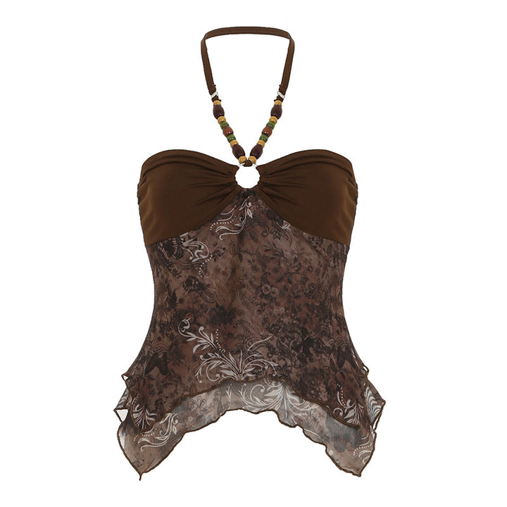 Dame casual bandeau topp med blomsterdesign og sofistikerte bånd Skjora