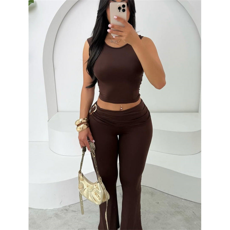 Dame figurnær Crop-Top og utsvingte Leggings Set Skjora