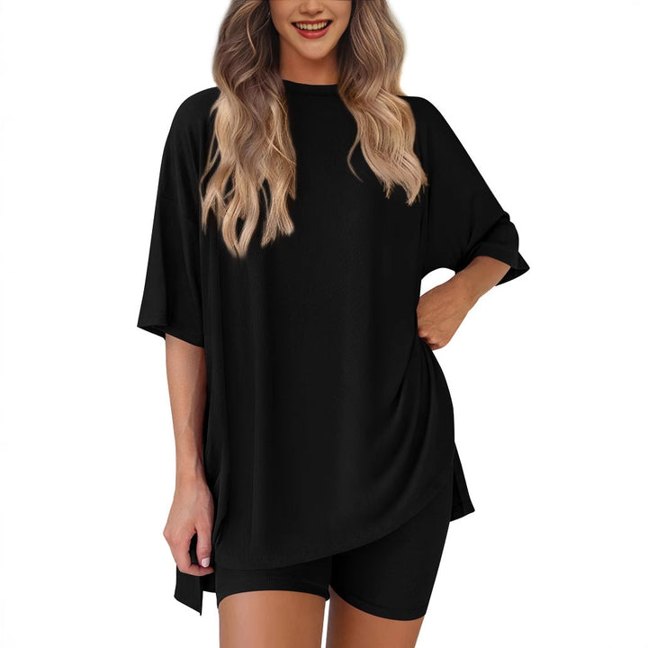 Dame Fritids-loungewear sett med oversized topp og shorts Skjora