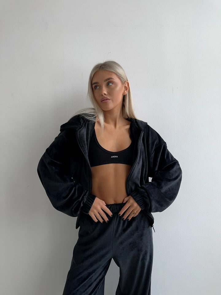 Dame Fleece Treningsdrakt med Hette og Løs Passform
