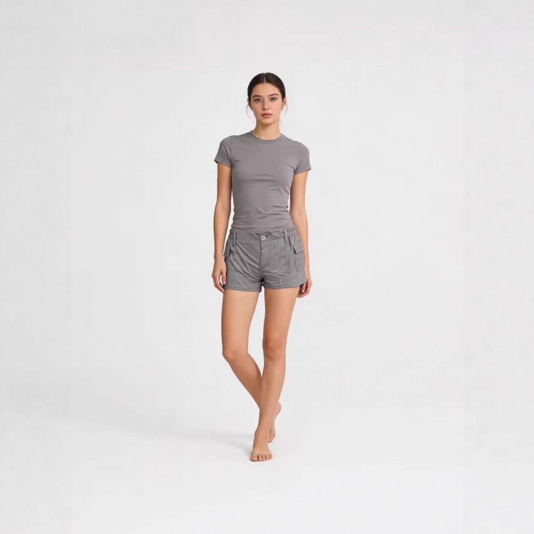 Dame Cargo-shorts med funksjonelle sidelommer og elastisk belte Skjora