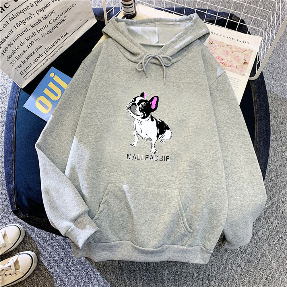 Dame hettegensere med kreativ fransk bulldogmotiv Skjora