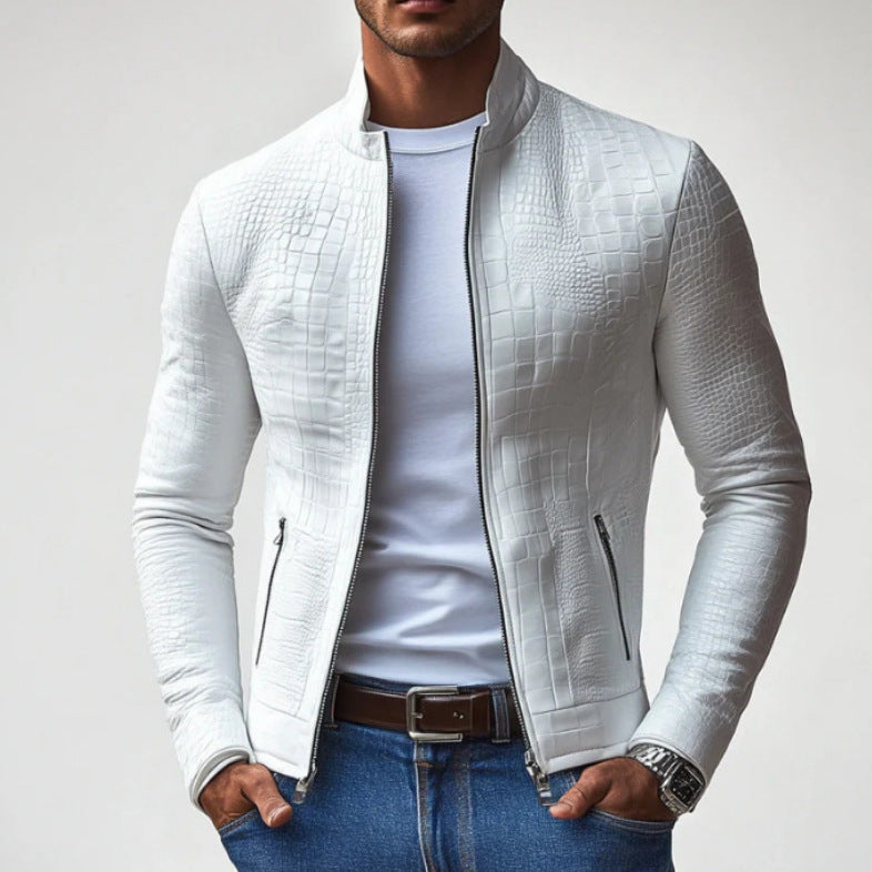 Herren stilige faux skinnjakke med strukturert design Skjora