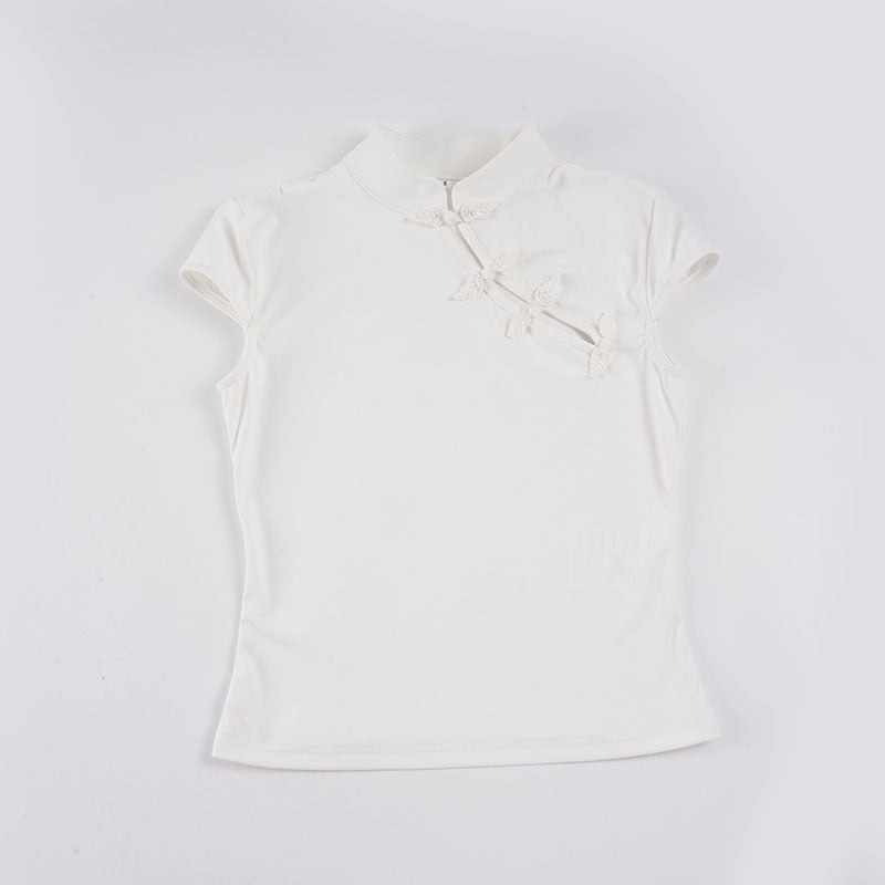 Damer elegant kortermet topp med fine broderidetaljer Skjora