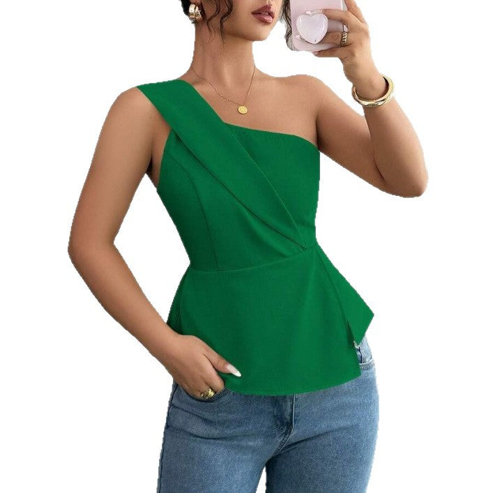Dame Asymmetrisk Peplum-top med Drapering Skjora