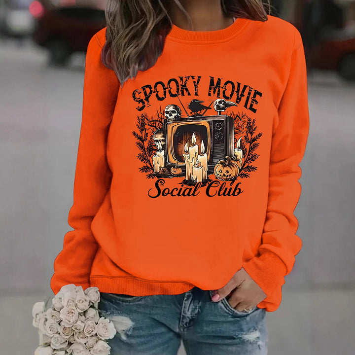 Dame sweatshirt med skummelt filmmotiv og avslappet snitt Skjora