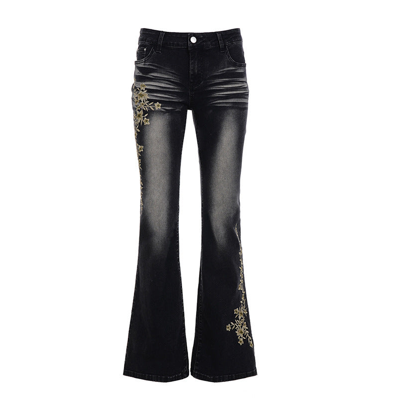 Dame Flared Jeans med elegant blomsterbroderi Skjora