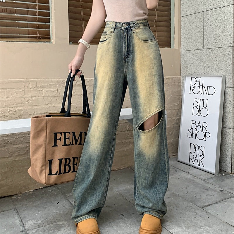 Dame Bred Denim Bukser med Asymmetriske Knapper Skjora