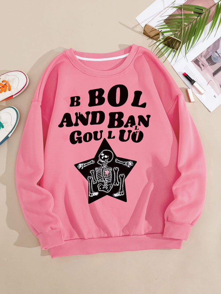 Dame avslappet sweatshirt med kreativt skjelettdesign Skjora
