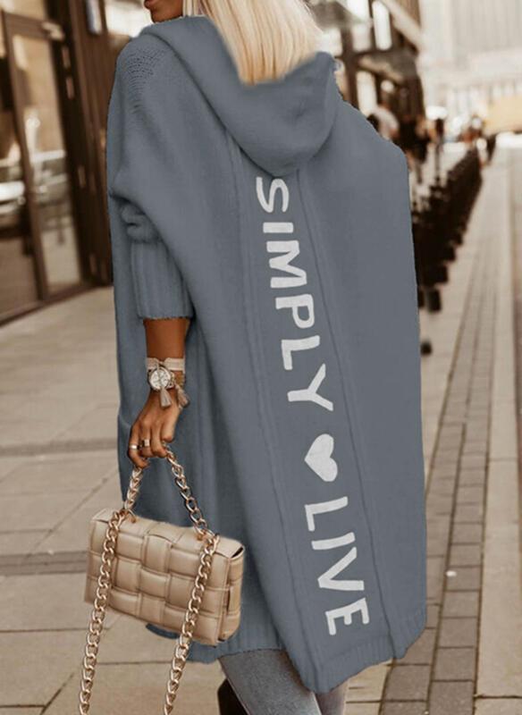 Kvinne Oversized Hoodie-Kardigan med Skrift på Siden Skjora