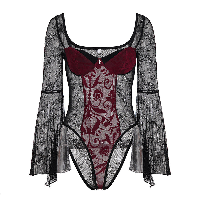 Dame spisse bodysuit med voluminøse ermer og elegante dekorasjoner Skjora